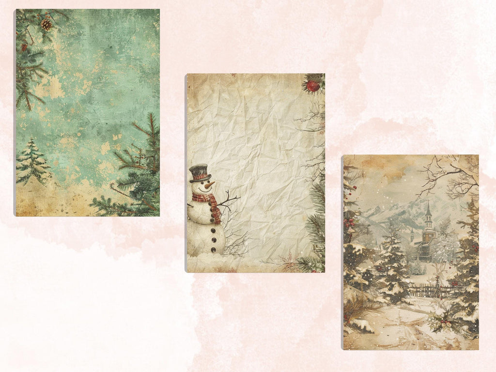 Printable Vintage Christmas Digital Journal Paper, Mixed Media Christmas Collage, Retro Xmas Noel Pages, Download Junk Journal, Scrapbooking