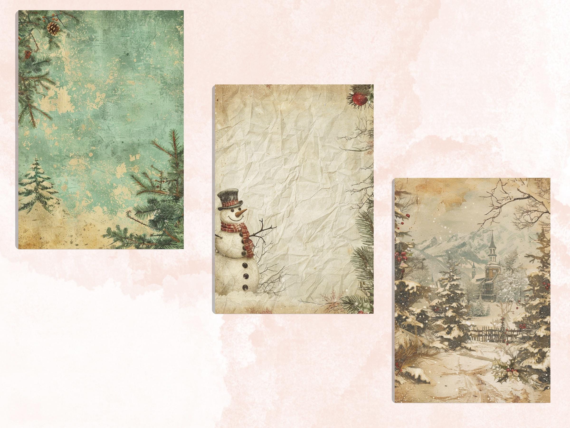 Printable Vintage Christmas Digital Journal Paper, Mixed Media Christmas Collage, Retro Xmas Noel Pages, Download Junk Journal, Scrapbooking