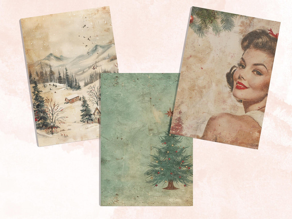 Printable Vintage Christmas Digital Journal Paper, Mixed Media Christmas Collage, Retro Xmas Noel Pages, Download Junk Journal, Scrapbooking