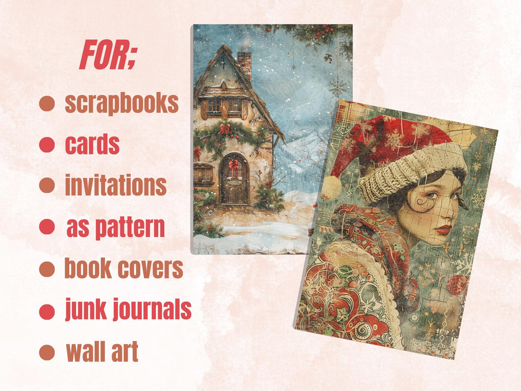 Printable Whimsical Christmas Digital Journal Paper, Quirky Christmas Ephemera Collage, Xmas Noel Pages, Download Junk Journal, Scrapbooking
