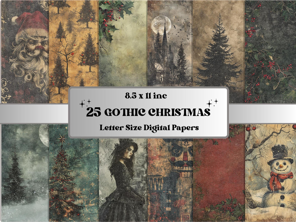 Printable Gothic Christmas Journal Paper, Spooky Christmas Collage, Dark Fantasy Xmas Noel Pages, Creepy Junk Journal, Scrapbooking, Cards