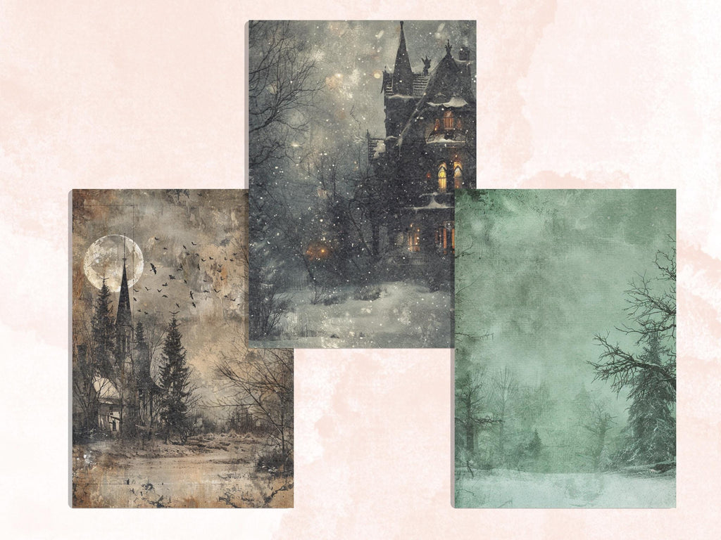 Printable Gothic Christmas Journal Paper, Spooky Christmas Collage, Dark Fantasy Xmas Noel Pages, Creepy Junk Journal, Scrapbooking, Cards