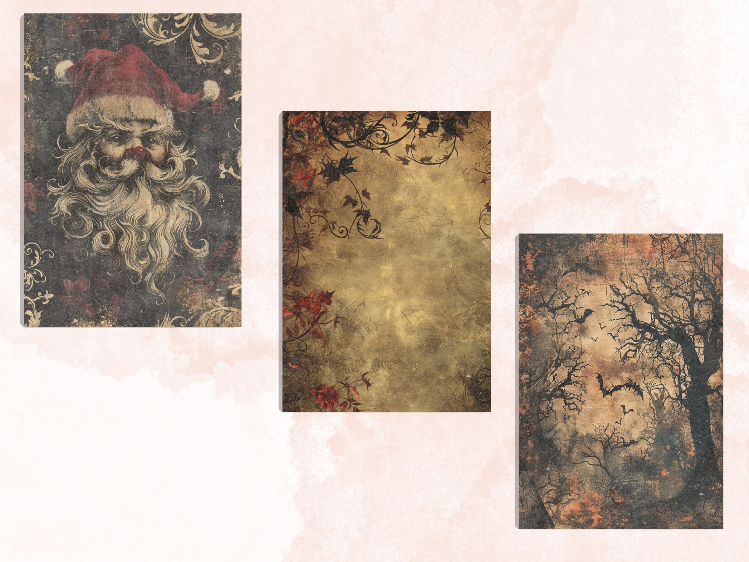 Printable Gothic Christmas Journal Paper, Spooky Christmas Collage, Dark Fantasy Xmas Noel Pages, Creepy Junk Journal, Scrapbooking, Cards