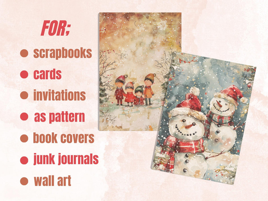 Printable Watercolor Christmas Journal Paper, Mixed Media Christmas Collage, Pastel Xmas Noel Pages, Download Junk Journal, Scrapbooking
