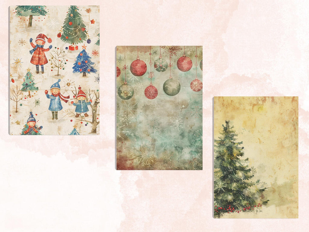 Printable Watercolor Christmas Journal Paper, Mixed Media Christmas Collage, Pastel Xmas Noel Pages, Download Junk Journal, Scrapbooking