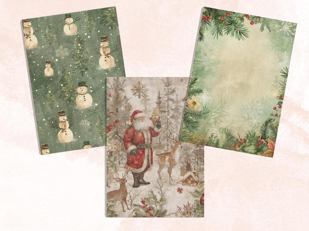 Printable Christmas Woodland Journal Paper, Enchanted Christmas Forest Collage, Xmas Woodland Pages, Download Junk Journal, Scrapbooking