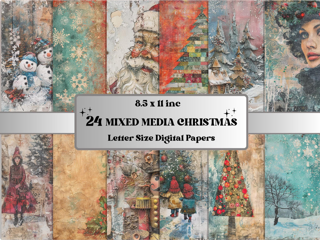 Printable Mixed Media Christmas Journal Paper, Whimsical Christmas Collage, Xmas Ephemera Pages, Download Junk Journal, Scrapbooking