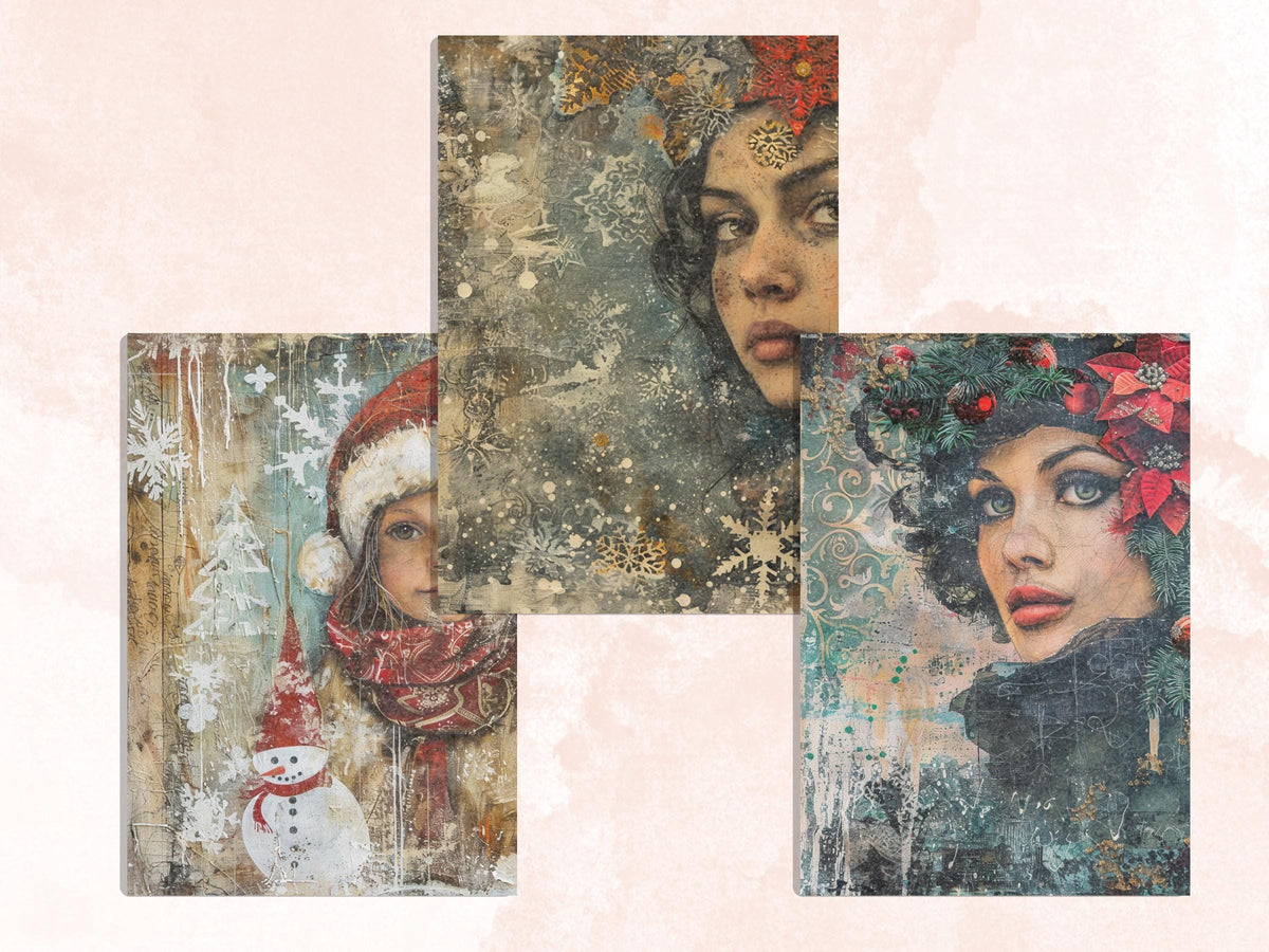 Printable Mixed Media Christmas Journal Paper, Whimsical Christmas Collage, Xmas Ephemera Pages, Download Junk Journal, Scrapbooking