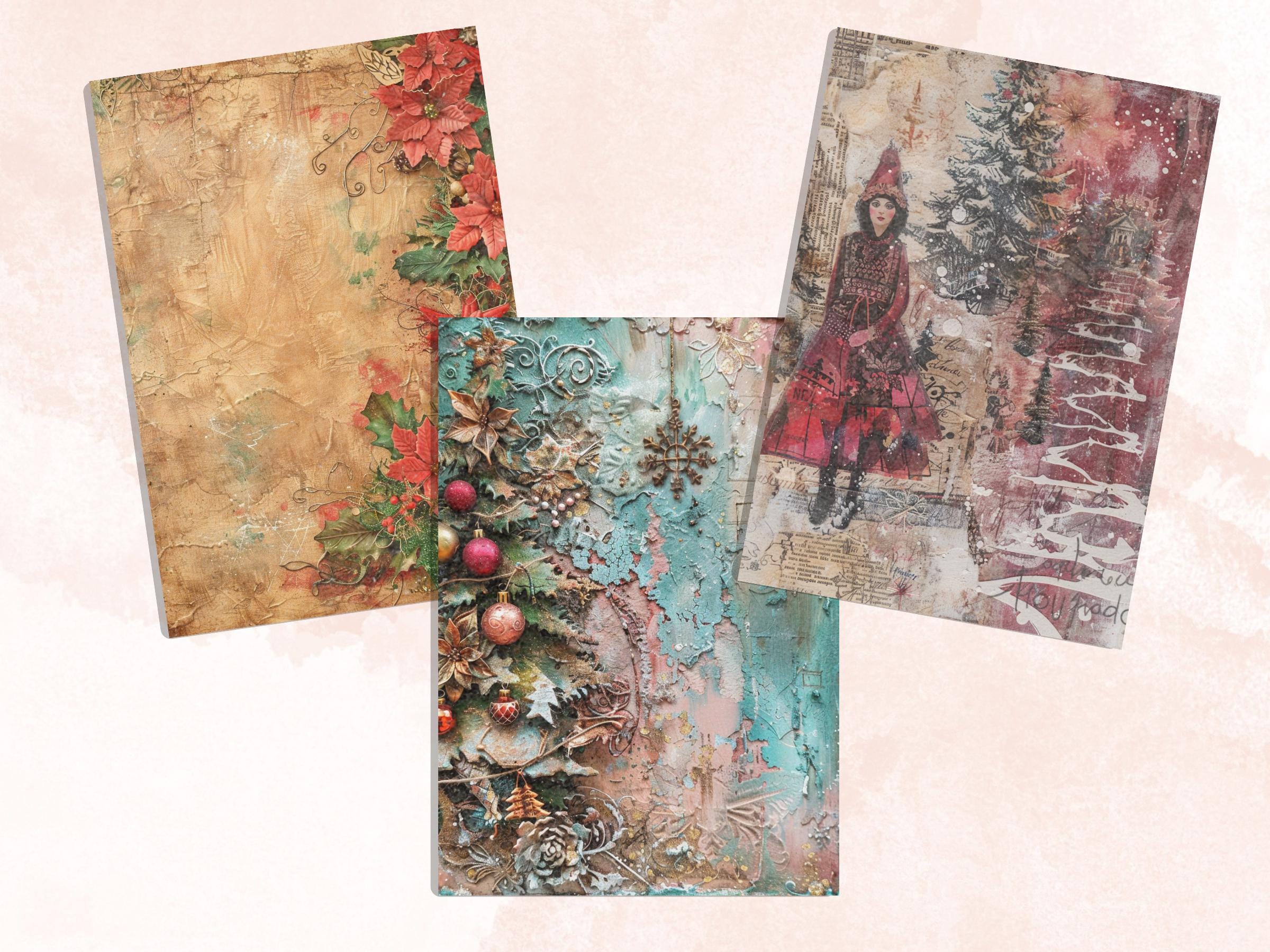 Printable Mixed Media Christmas Journal Paper, Whimsical Christmas Collage, Xmas Ephemera Pages, Download Junk Journal, Scrapbooking