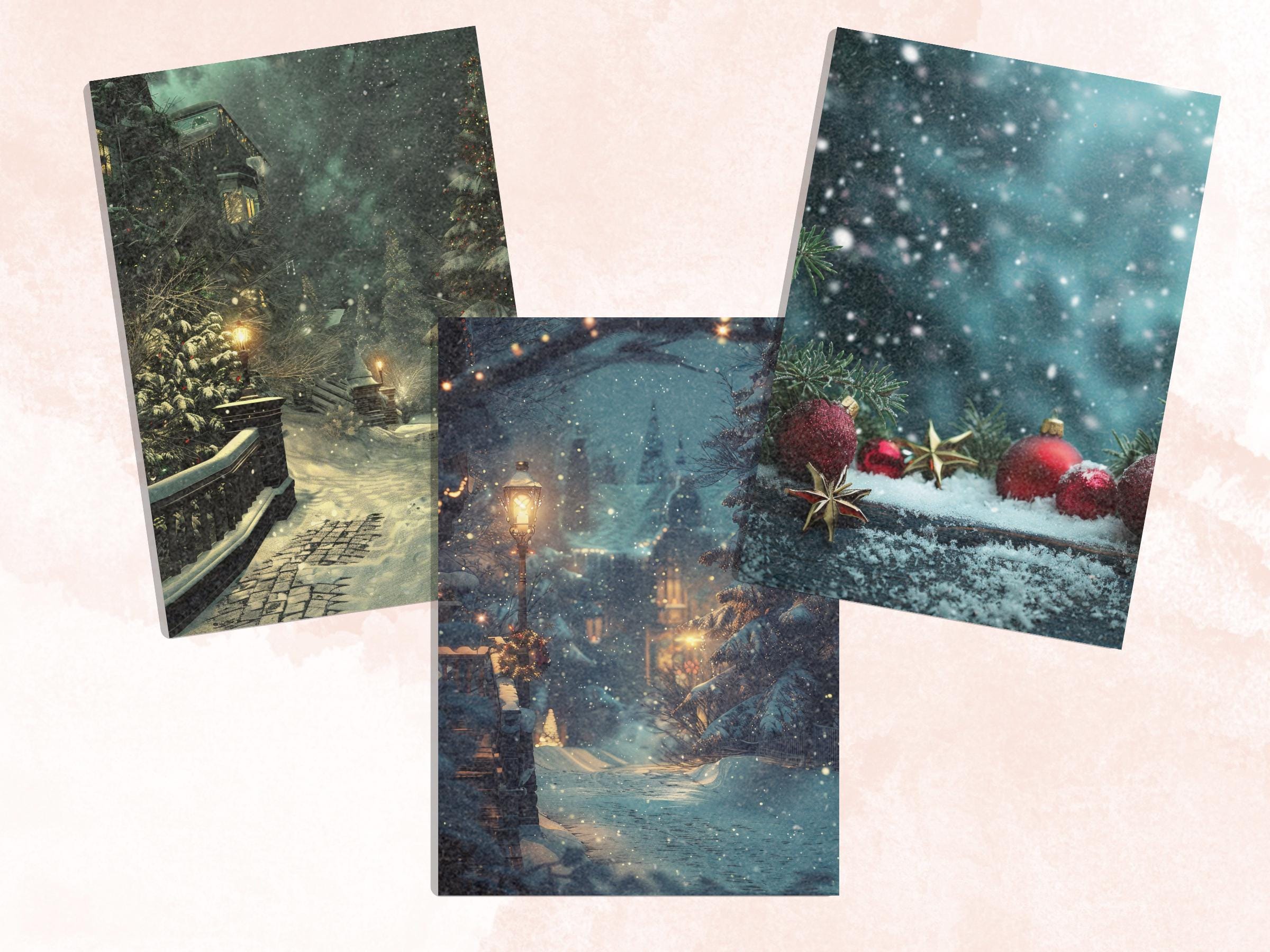 Printable Christmas Digital Paper, Christmas Holiday Background, Winter Landscape Backdrop, Download Junk Journal, Scrapbooking, Card Making