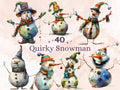 40 PNG Whimsical Snowman Clipart, Quirky Christmas Illustrations Clip art, Jolly Quirky Snowman png, Whimsical Winter Xmas Sublimation