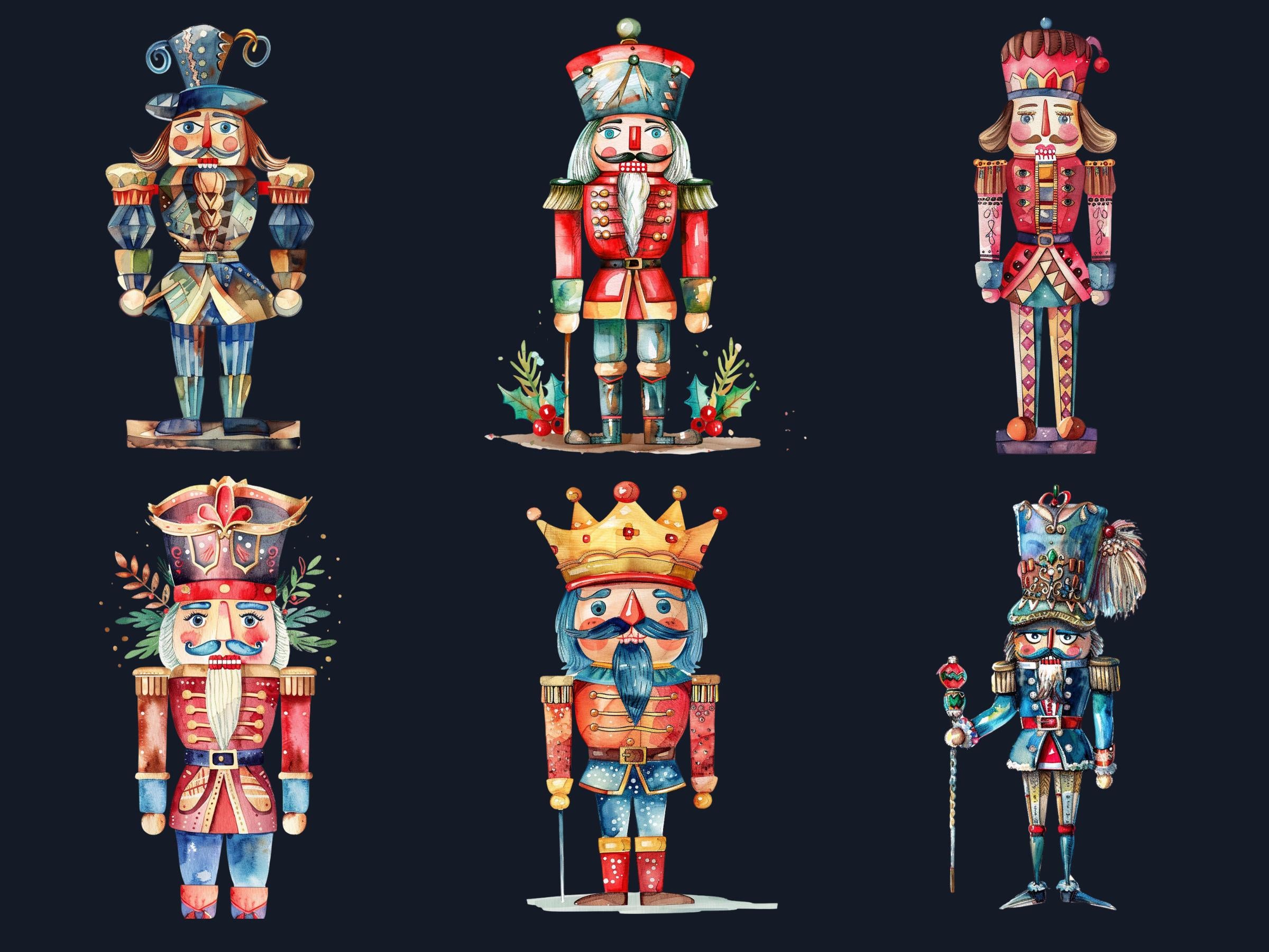 50 PNG Whimsical Nutcracker Clipart, Quirky Christmas Illustrations Clip art, Jolly Quirky Nutcracker png, Whimsical Winter Xmas Sublimation