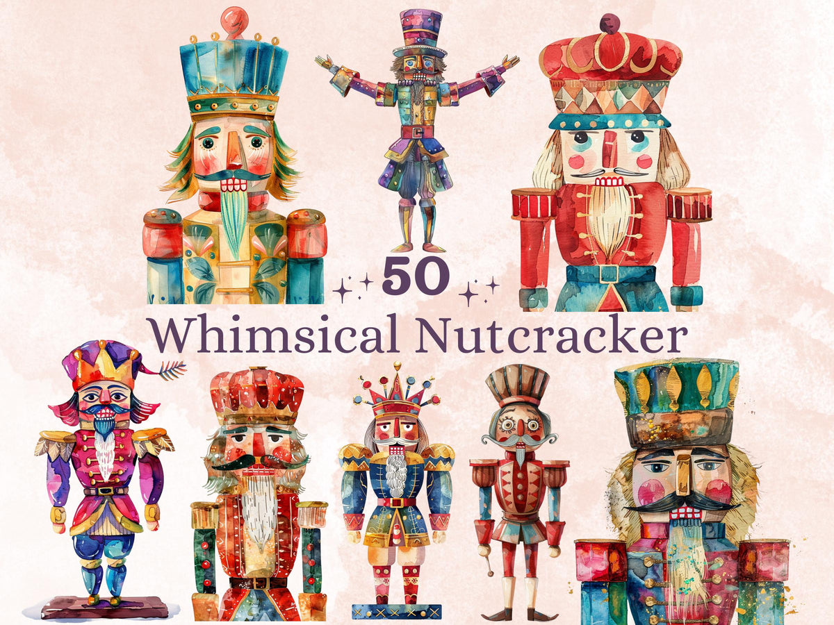 50 PNG Whimsical Nutcracker Clipart, Quirky Christmas Illustrations Clip art, Jolly Quirky Nutcracker png, Whimsical Winter Xmas Sublimation