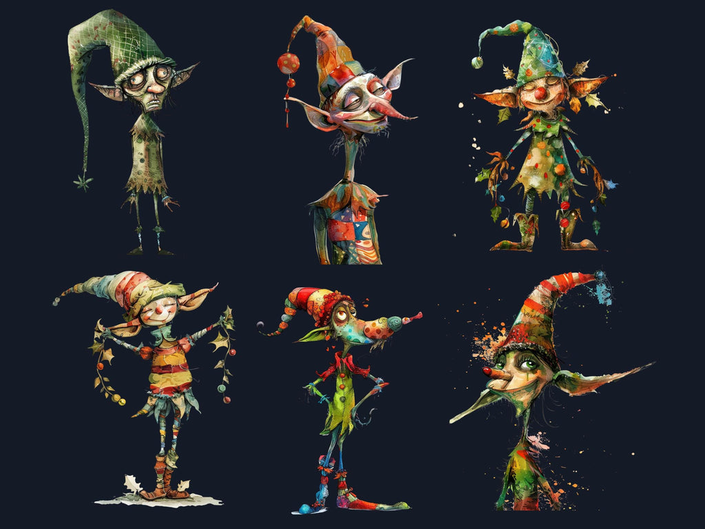 40 PNG Whimsical Christmas Elf Clipart, Quirky Xmas Elves Illustration Clip art, Jolly Quirky Peculiar People png, Whimsical Elf Sublimation