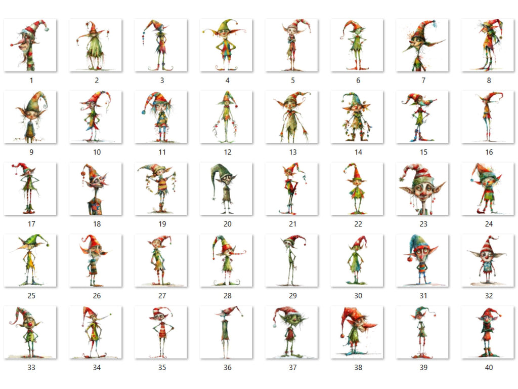 40 PNG Whimsical Christmas Elf Clipart, Quirky Xmas Elves Illustration Clip art, Jolly Quirky Peculiar People png, Whimsical Elf Sublimation