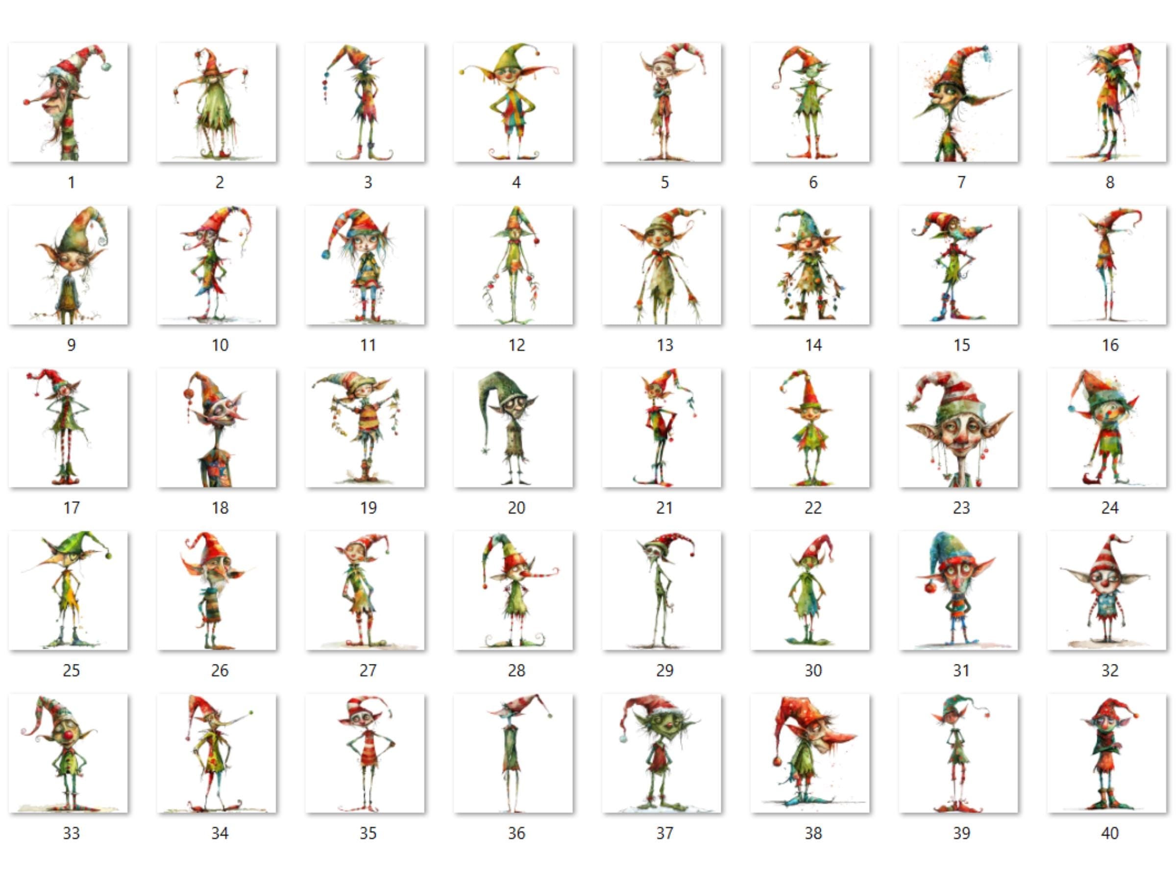 40 PNG Whimsical Christmas Elf Clipart, Quirky Xmas Elves Illustration Clip art, Jolly Quirky Peculiar People png, Whimsical Elf Sublimation