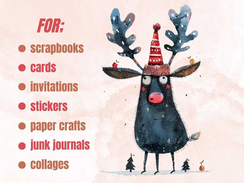 60 PNG Quirky Christmas Animals Clipart, Whimsical Christmas Illustrations Clip art, Quirky Animals Bundle png, Fantasy Xmas Sublimation
