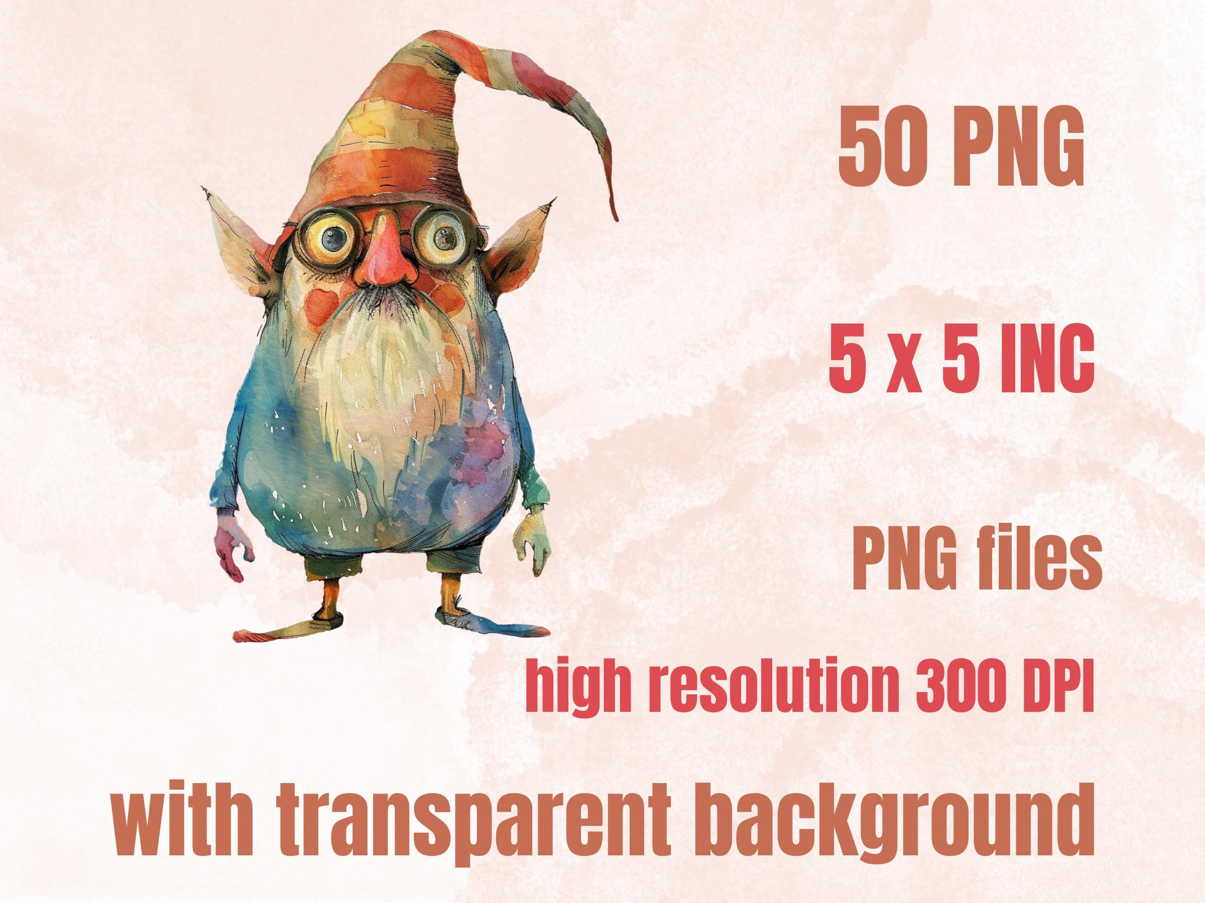50 PNG Watercolor Whimsical Gnomes Clipart, Funny Quirky Gnome Illustrations Clip art, Cute Garden Gnome png, Cartoon Whimsical Sublimation