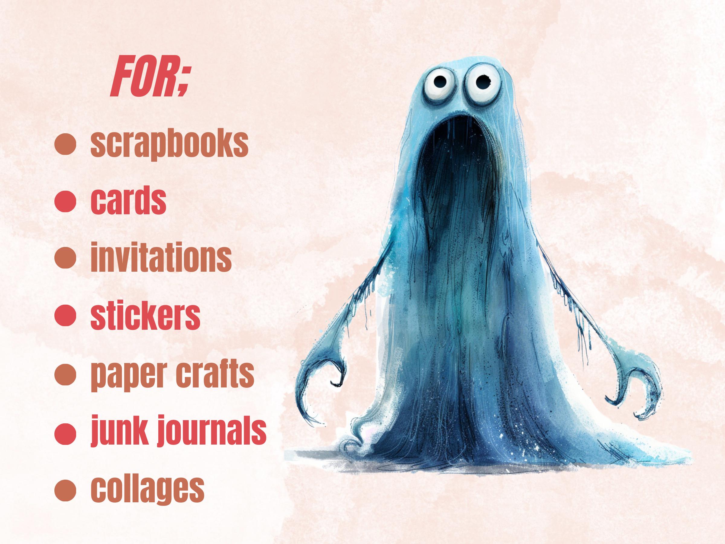 40 PNG Watercolor Quirky Ghost Clipart, Funny Whimsical Ghost Illustrations Clip art, Cute Creepy Ghost png, Spooky Whimsical Sublimation