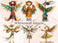 50 PNG Watercolor Whimsical Clipart, Quirky Angel Illustrations Clip art, Peculiar Fairy Girl png, Whimsical Mixed Media Art Sublimation