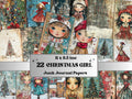 Whimsical Christmas Girl Junk Journal Kit, Double Pages Ephemera, Xmas Collage Sheet,  Christmas Scrapbook Paper, Printable Vintage ATC Card