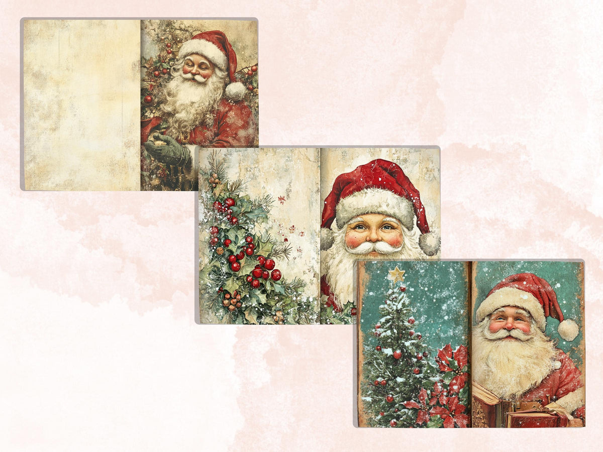 Whimsical Santa Claus Junk Journal Kit, Noel Double Pages Ephemera, Mixed Media Collage Sheet,  Xmas Scrapbook Paper, Christmas ATC Card