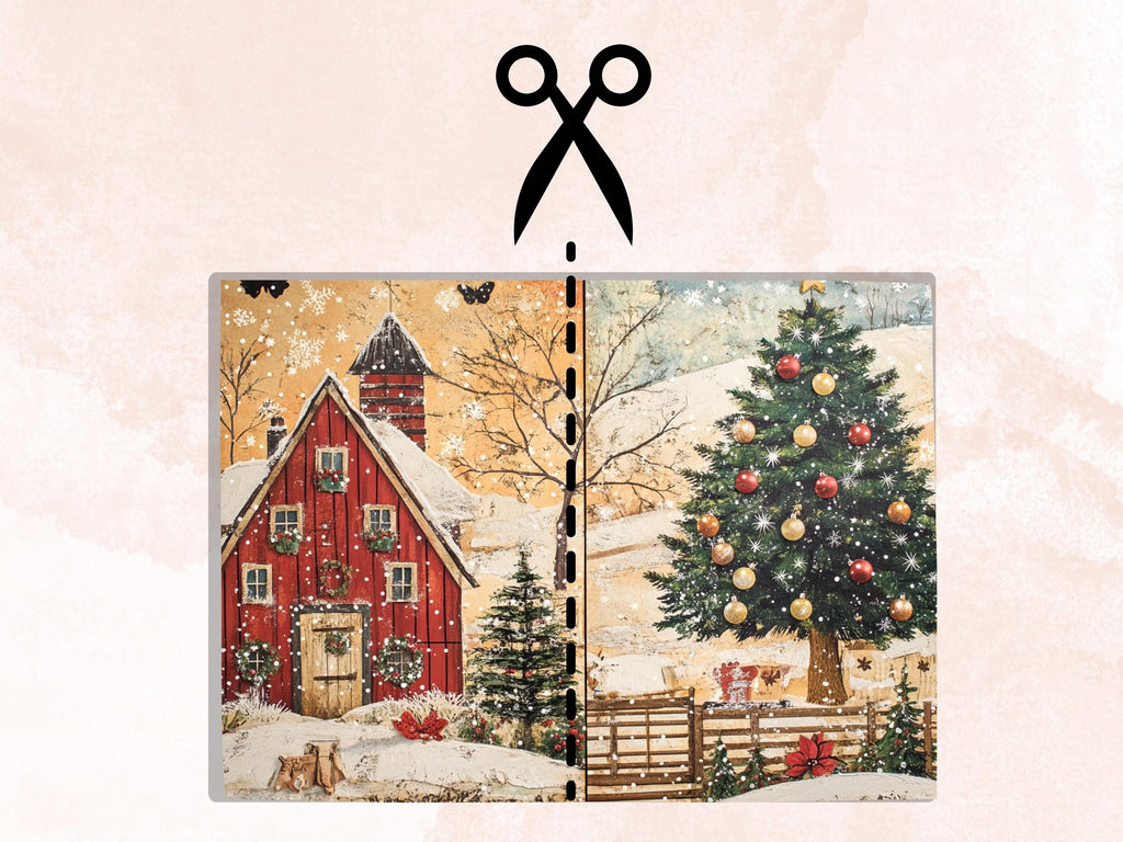 Whimsical Christmas Farm Junk Journal Kit, Country Double Pages Ephemera, Rustic Collage Sheet,  Farm Scrapbook Paper, Christmas ATC Card