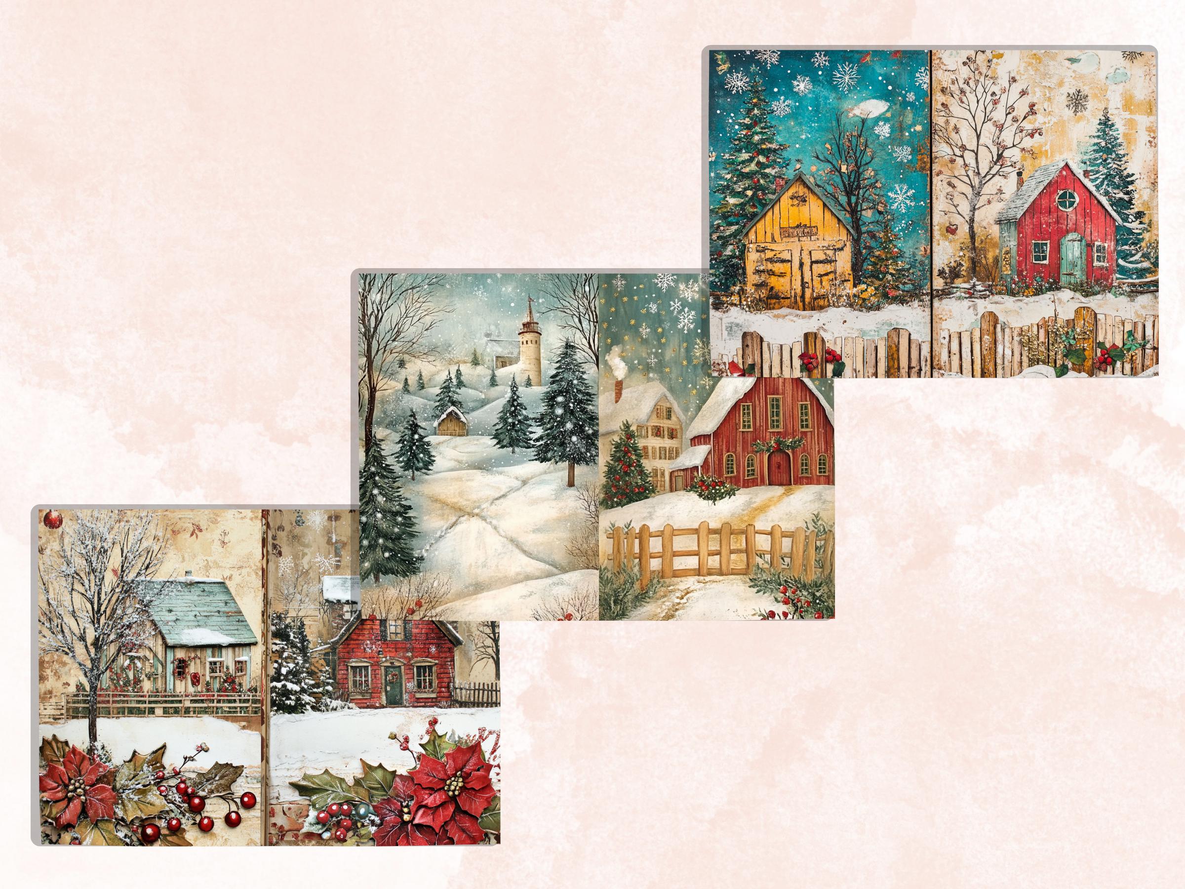Whimsical Christmas Farm Junk Journal Kit, Country Double Pages Ephemera, Rustic Collage Sheet,  Farm Scrapbook Paper, Christmas ATC Card