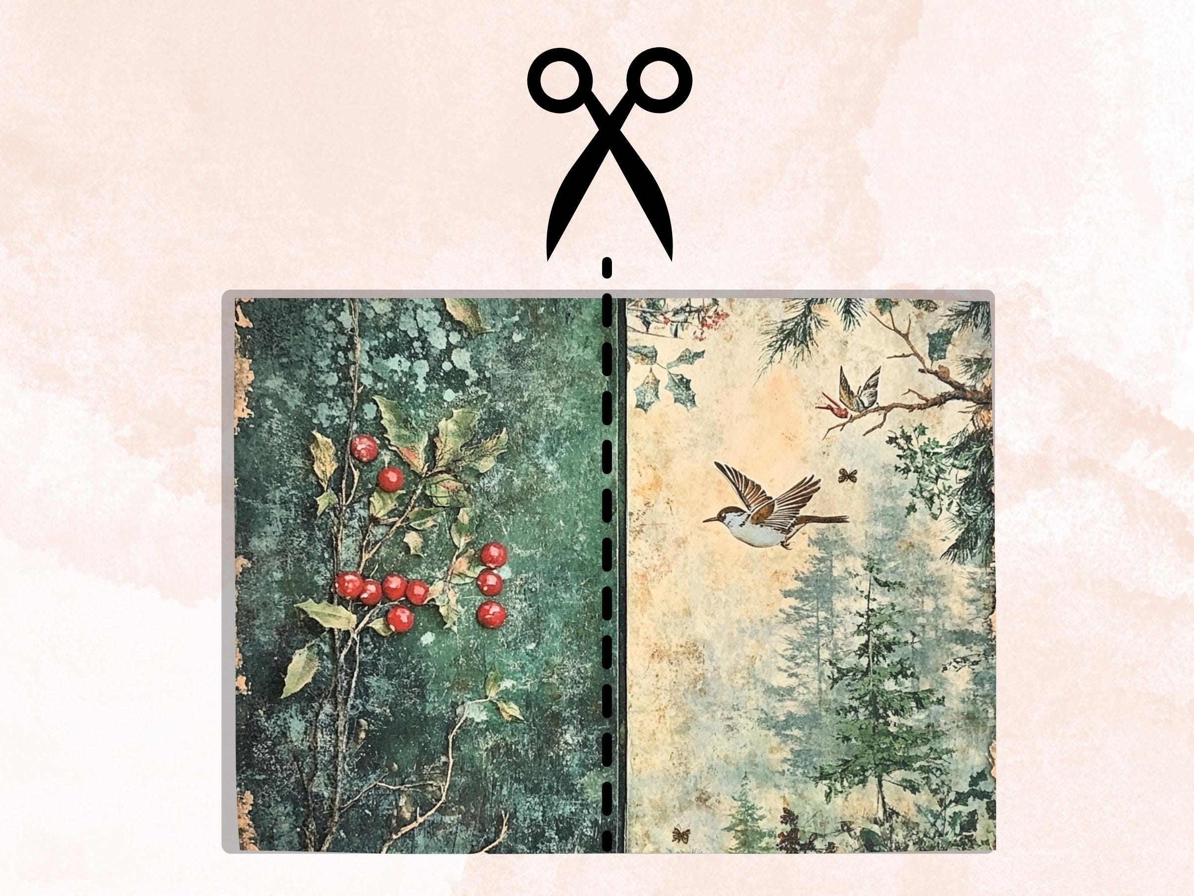 Whimsical Christmas Woodland Junk Journal Kit, Snowy Forest Collage Sheet, Winter Woodland Scrapbook Paper, ATC Card, Xmas Pages Ephemera