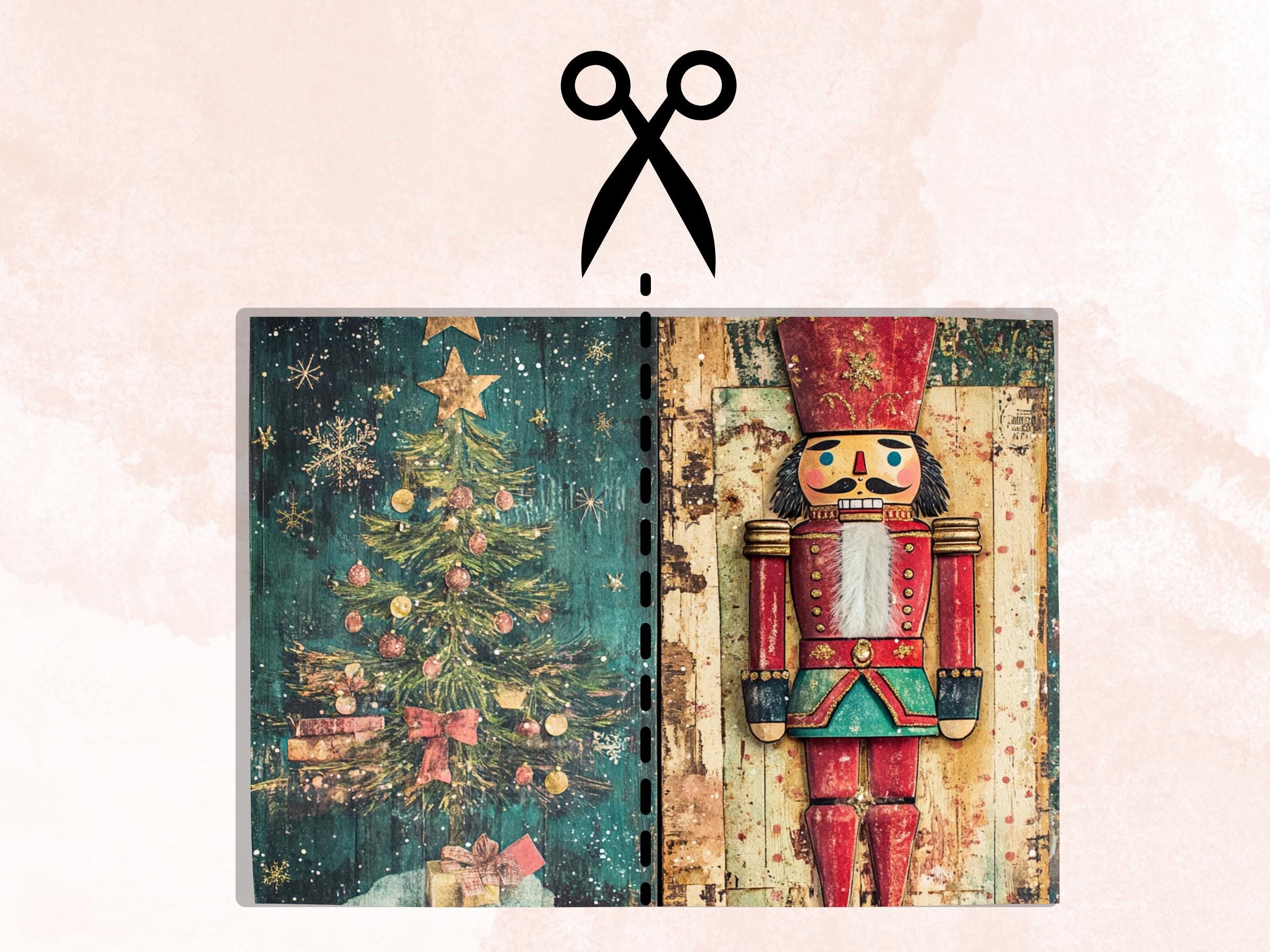 Whimsical Nutcracker Junk Journal Kit, Christmas Nutcracker Ephemera, Mixed Media Collage Sheet,  Xmas Scrapbook Paper, Christmas ATC Card