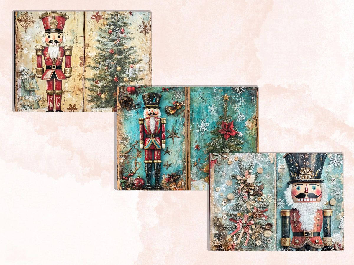 Whimsical Nutcracker Junk Journal Kit, Christmas Nutcracker Ephemera, Mixed Media Collage Sheet,  Xmas Scrapbook Paper, Christmas ATC Card