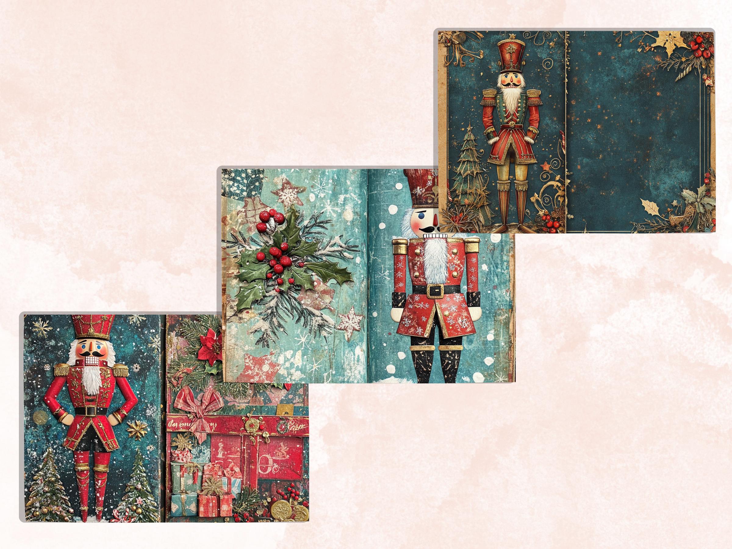 Whimsical Nutcracker Junk Journal Kit, Christmas Nutcracker Ephemera, Mixed Media Collage Sheet,  Xmas Scrapbook Paper, Christmas ATC Card