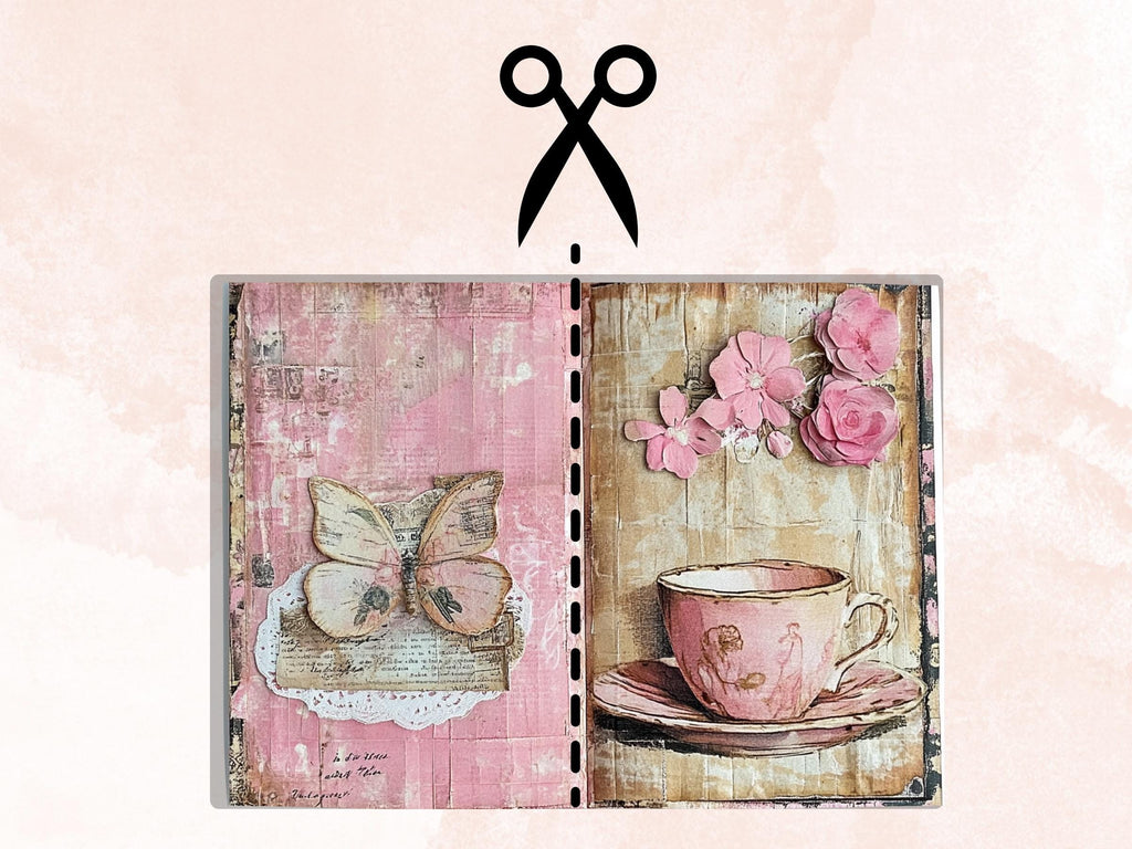Pink Junk Journal Kit, Pink Pages Ephemera, Whimsical Collage Sheet, Pastel Cute Scrapbook Paper, Mixed Media Art ATC Card, Pink Background
