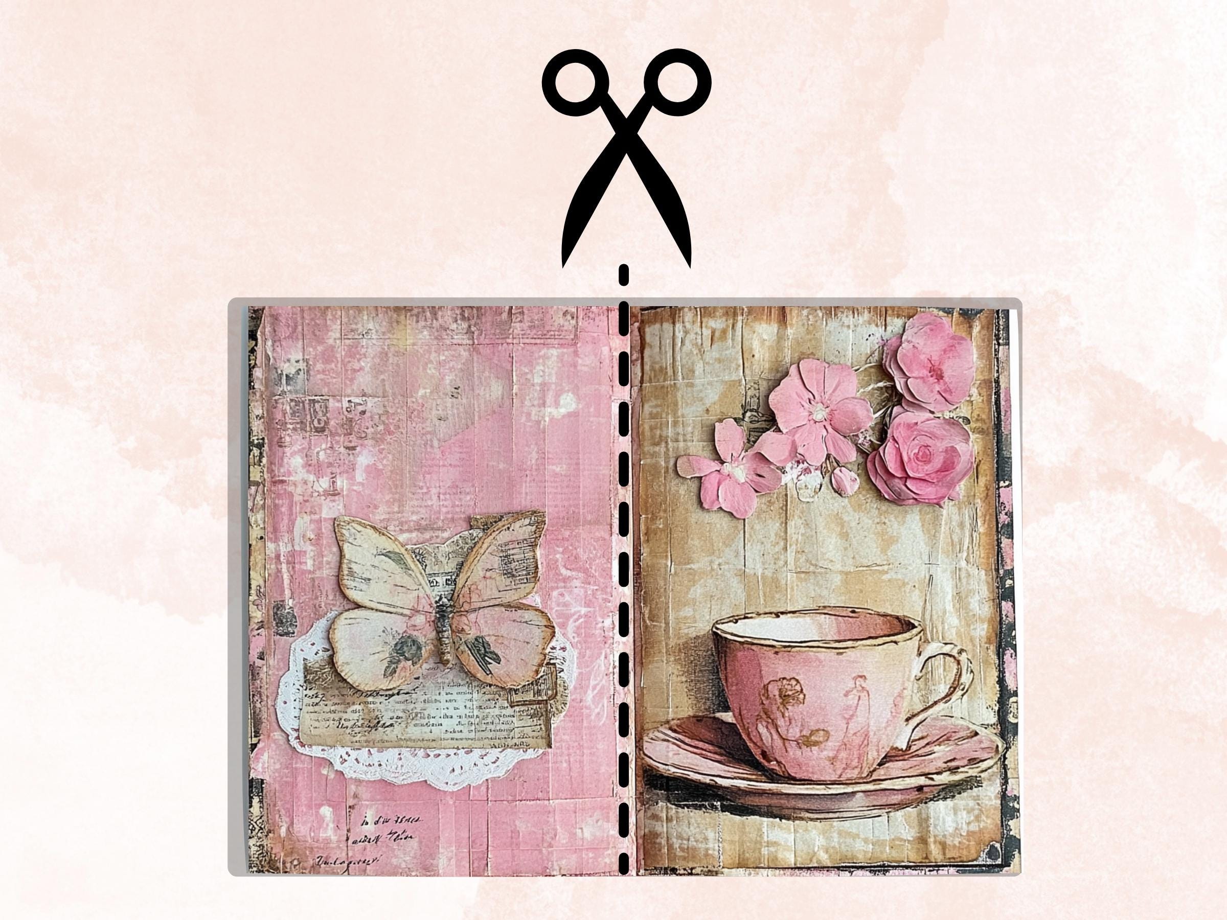 Pink Junk Journal Kit, Pink Pages Ephemera, Whimsical Collage Sheet, Pastel Cute Scrapbook Paper, Mixed Media Art ATC Card, Pink Background