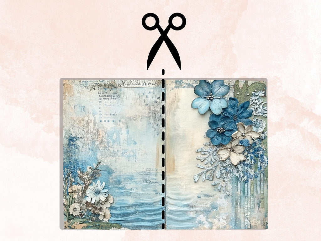 Blue Junk Journal Kit, Blue Pages Ephemera, Whimsical Collage Sheet, Denim Cute Scrapbook Paper, Mixed Media Art ATC Card, Blue Background