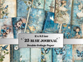 Blue Junk Journal Kit, Blue Pages Ephemera, Whimsical Collage Sheet, Denim Cute Scrapbook Paper, Mixed Media Art ATC Card, Blue Background