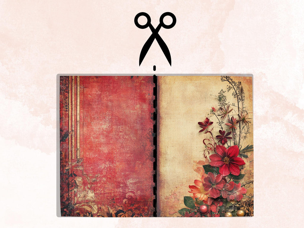Red Junk Journal Kit, Red Pages Ephemera, Whimsical Collage Sheet, Burgundy Scrapbook Paper, Mixed Media Art ATC Card, Red Background