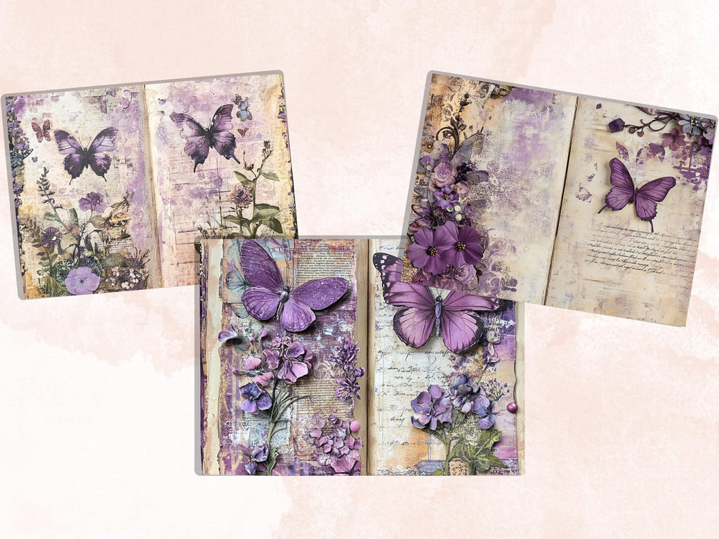 Purple Junk Journal Kit, Purple Pages Ephemera, Whimsical Collage Sheet, Pastel Scrapbook Paper, Mixed Media ATC Card, Purple Background