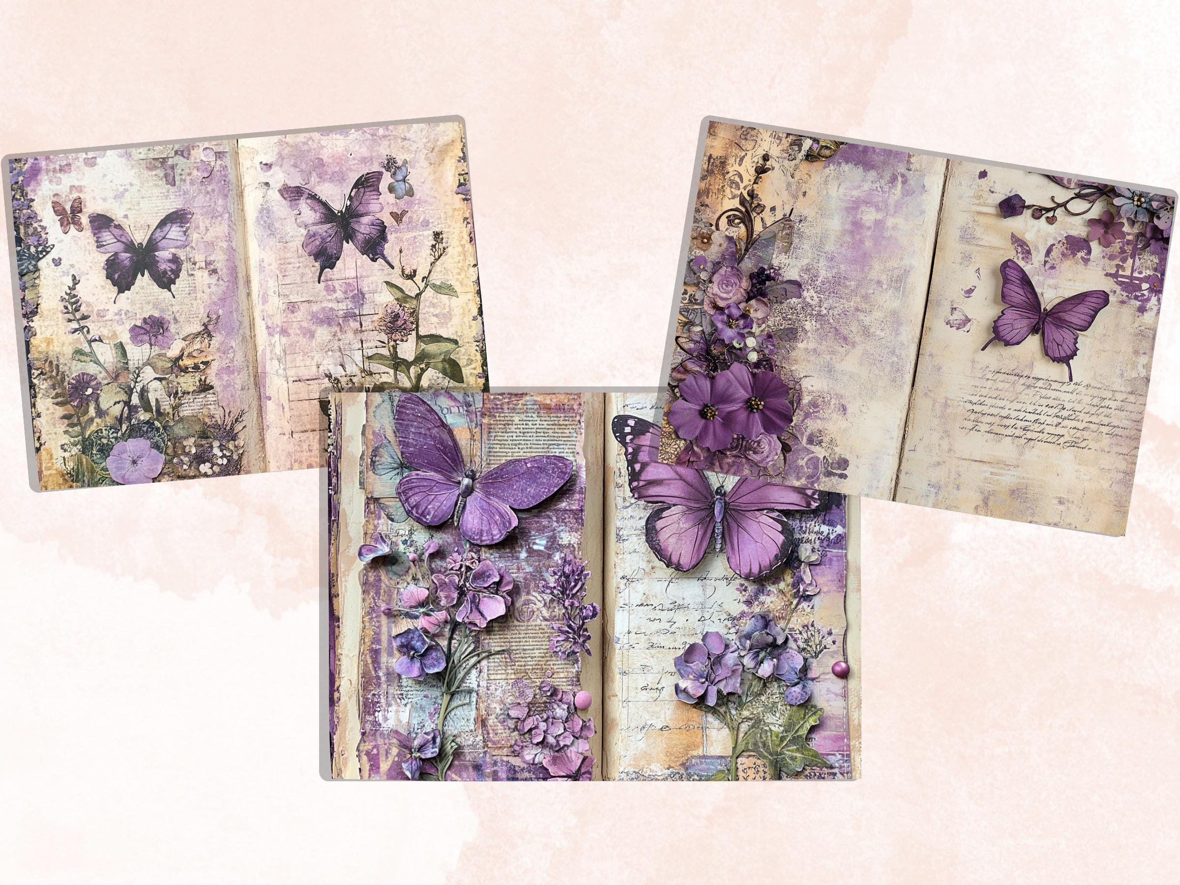 Purple Junk Journal Kit, Purple Pages Ephemera, Whimsical Collage Sheet, Pastel Scrapbook Paper, Mixed Media ATC Card, Purple Background