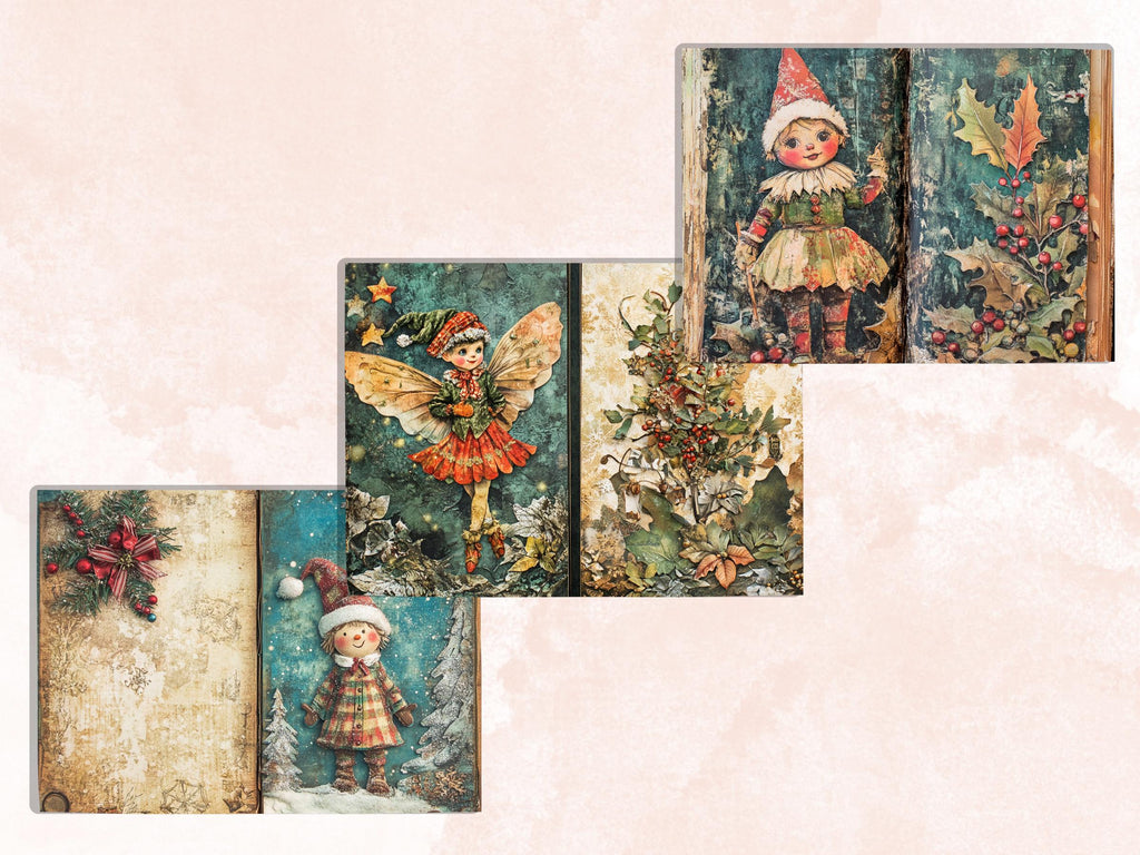 Whimsical Christmas Elf Junk Journal Kit, Elves Pages Ephemera, Xmas Collage Sheet,  Christmas Scrapbook Paper, Printable Vintage ATC Card