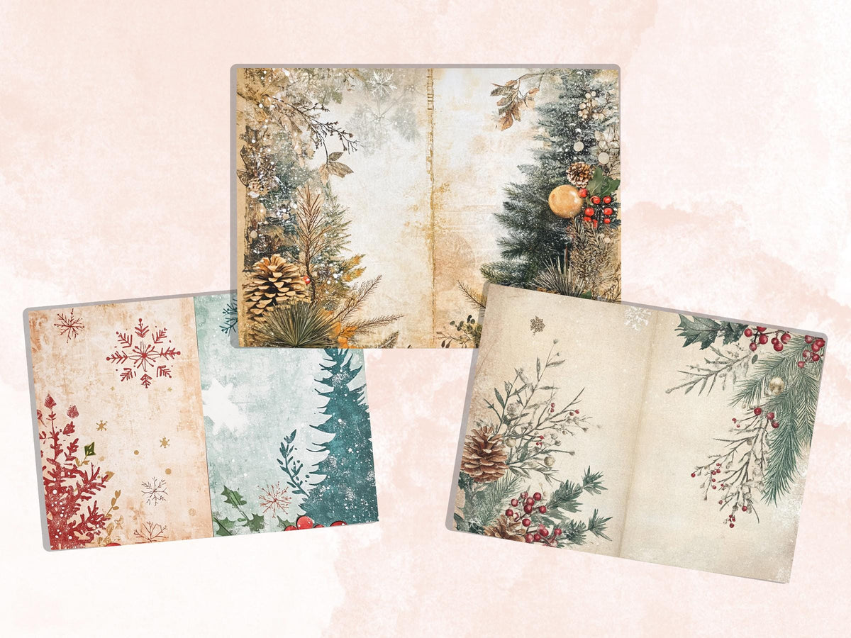 Boho Neutral Christmas Junk Journal Kit, Beige Noel Pages Ephemera, Mixed Media Collage Sheet, Xmas Scrapbook Paper, Christmas ATC Card