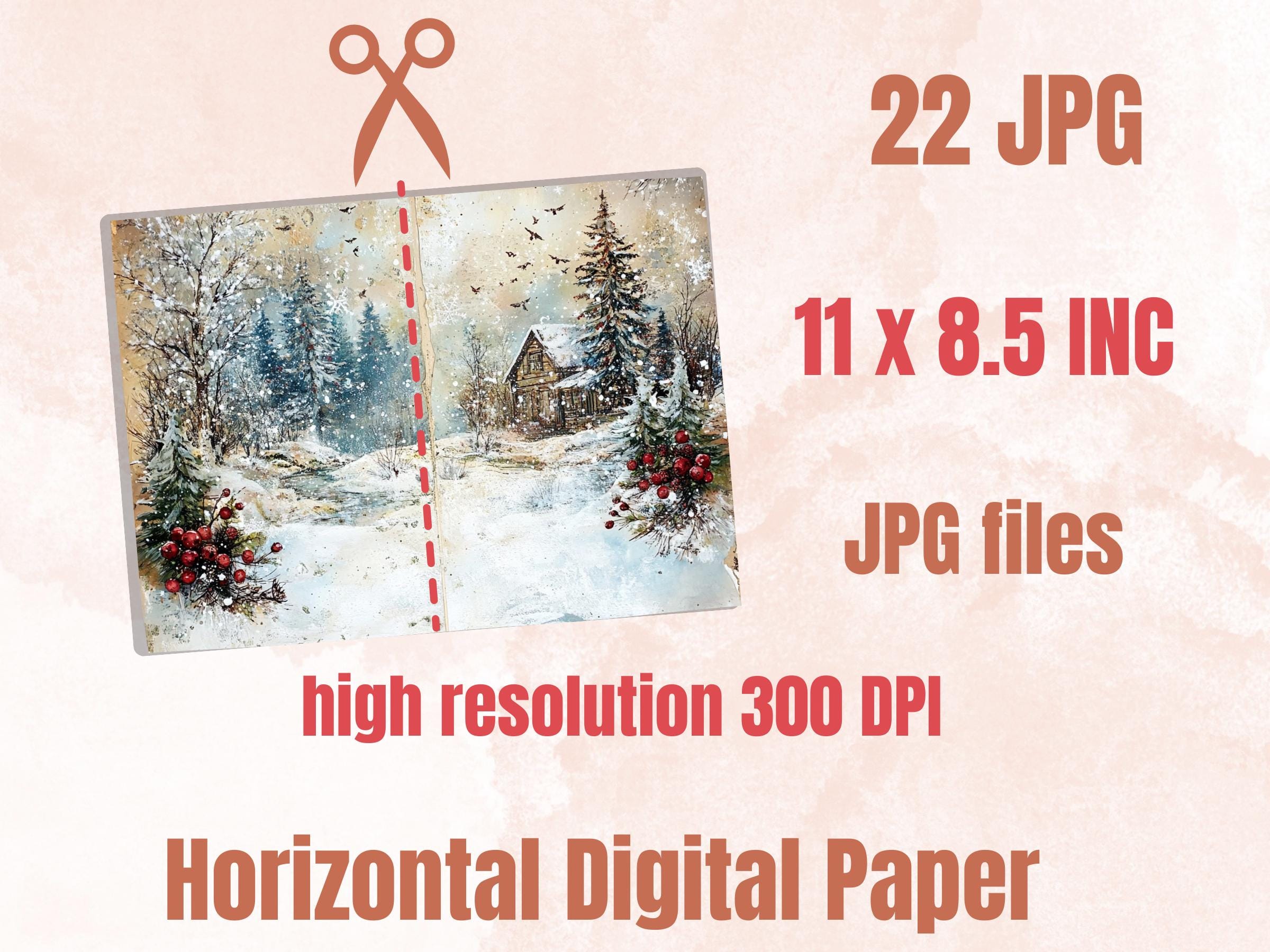 Winter Woodland Christmas Junk Journal Kit, Snowy Forest Pages Ephemera, Mixed Media Collage Sheet, Xmas Scrapbook Paper, Christmas ATC Card