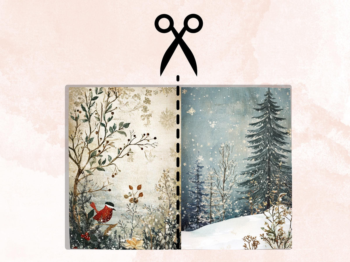 Winter Woodland Christmas Junk Journal Kit, Snowy Forest Pages Ephemera, Mixed Media Collage Sheet, Xmas Scrapbook Paper, Christmas ATC Card