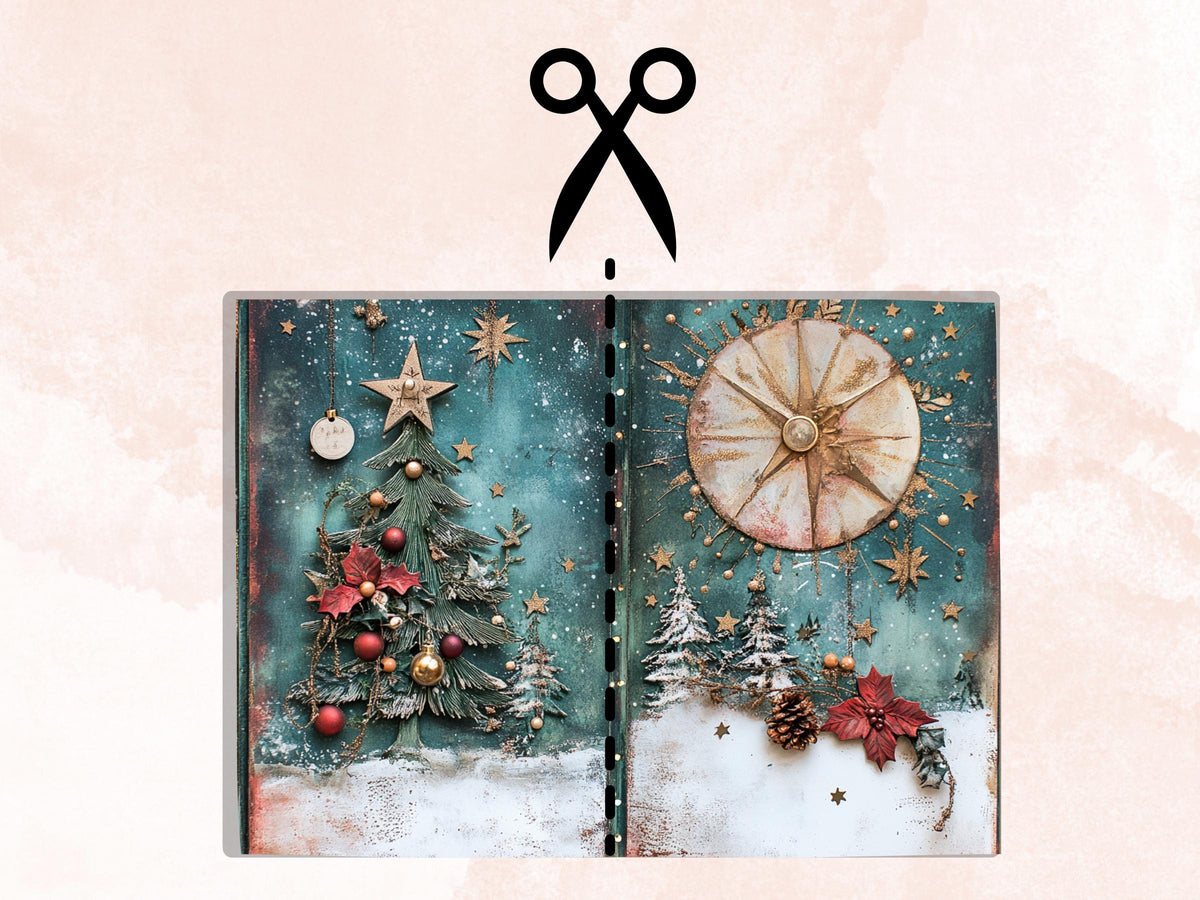Celestial Christmas Junk Journal Kit, Starry Holly Noel Pages Ephemera, Mixed Media Collage Sheet, Xmas Scrapbook Paper, Christmas ATC Card