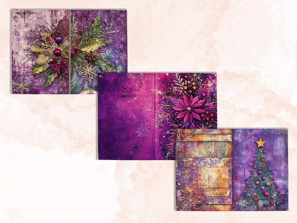 Purple Christmas Junk Journal Kit, Whimsical Noel Pages Ephemera, Mixed Media Collage Sheet, Xmas Scrapbook Paper, Christmas ATC Card
