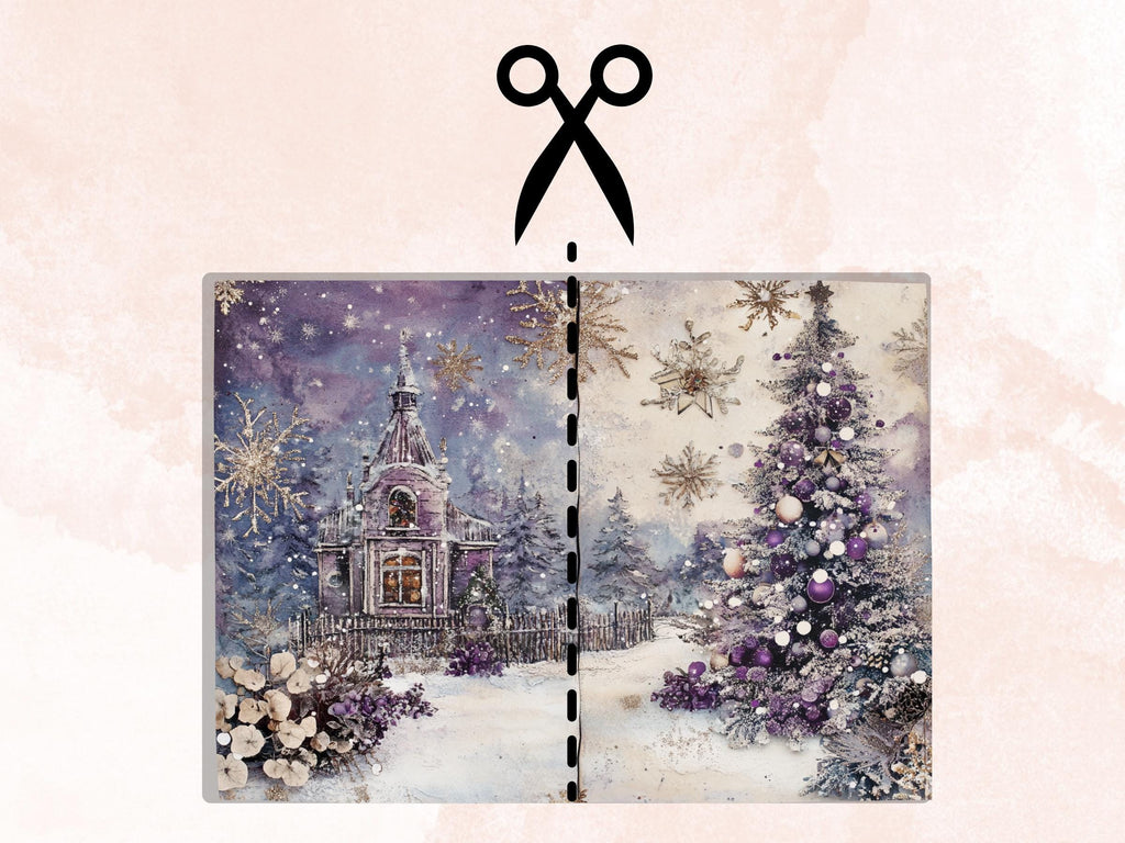 Purple Christmas Junk Journal Kit, Whimsical Noel Pages Ephemera, Mixed Media Collage Sheet, Xmas Scrapbook Paper, Christmas ATC Card