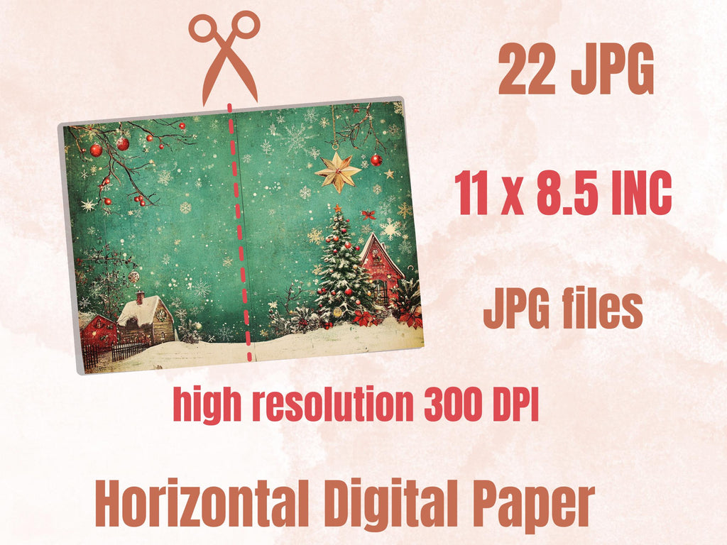 Green Christmas Junk Journal Kit, Whimsical Noel Pages Ephemera, Mixed Media Collage Sheet, Xmas Scrapbook Paper, Christmas ATC Card