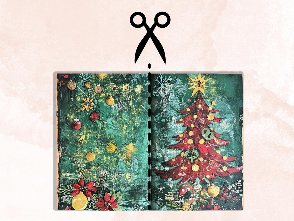 Green Christmas Junk Journal Kit, Whimsical Noel Pages Ephemera, Mixed Media Collage Sheet, Xmas Scrapbook Paper, Christmas ATC Card