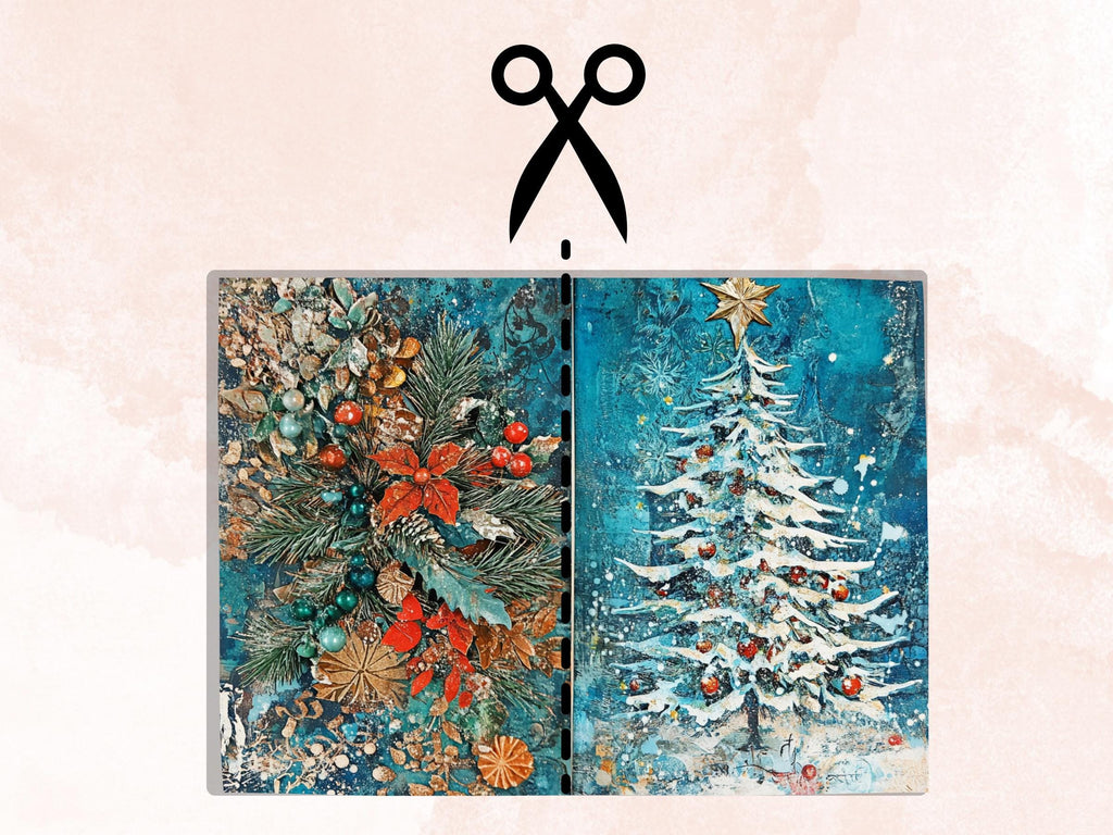 Blue Christmas Junk Journal Kit, Whimsical Noel Pages Ephemera, Mixed Media Collage Sheet, Xmas Scrapbook Paper, Winter Christmas ATC Card