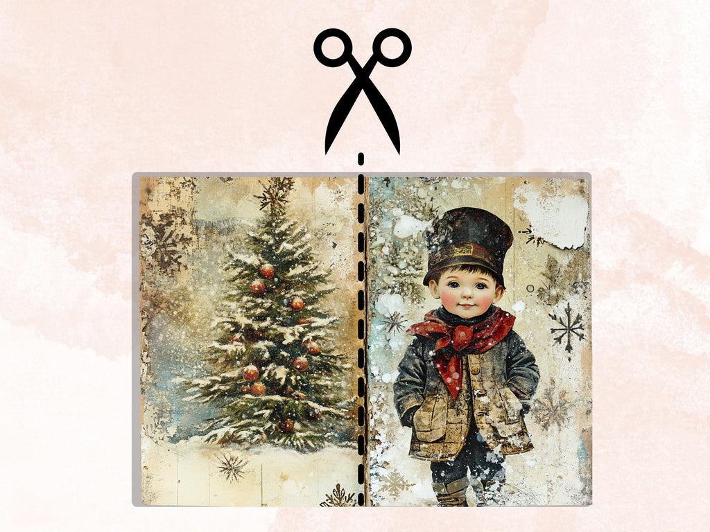 Christmas Little Boy Junk Journal Kit, Winter Noel Kids Pages Ephemera, Mixed Media Collage Sheet, Xmas Scrapbook Paper, Christmas ATC Card